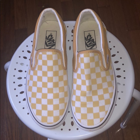 yellow slip on checkered vans